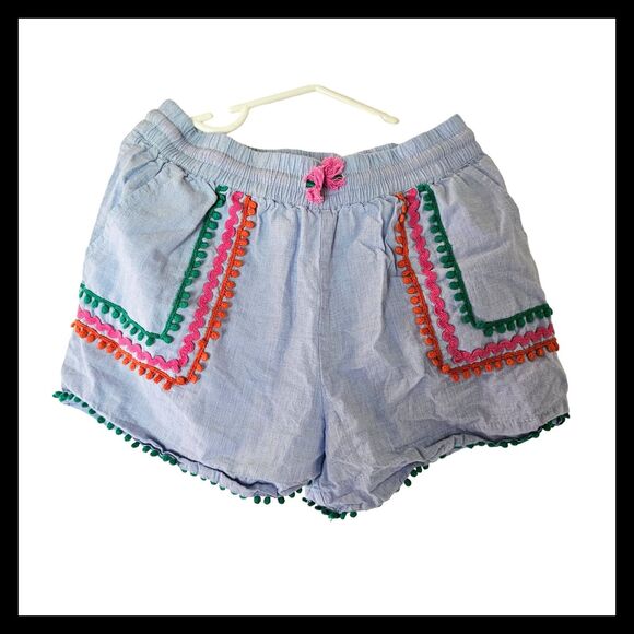 Mini Boden Other - Mini‎ Boden Pom Pom Shorts Chambray Elastic Waist Pockets Girls Size 10 Years